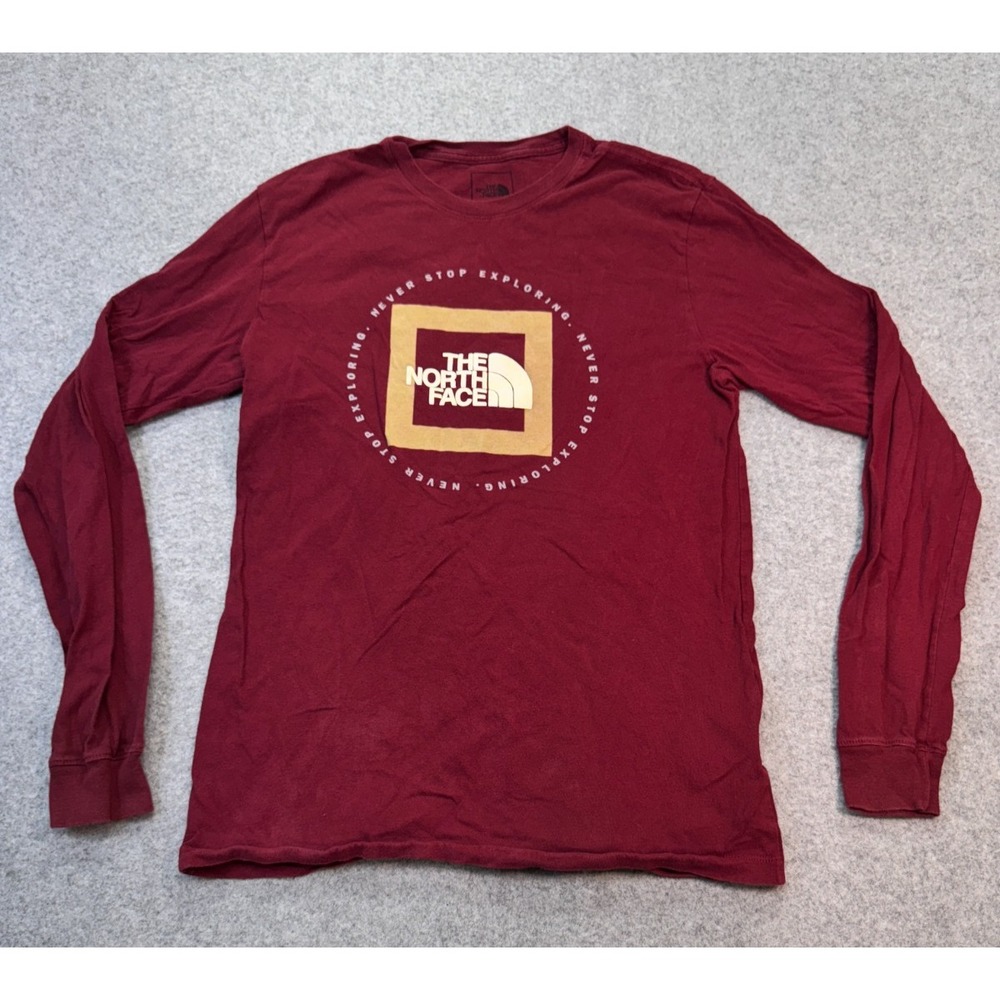 The North Face Men's Long Sleeve T-Shirt Red Logo Graphic Cotton Small Outdoor